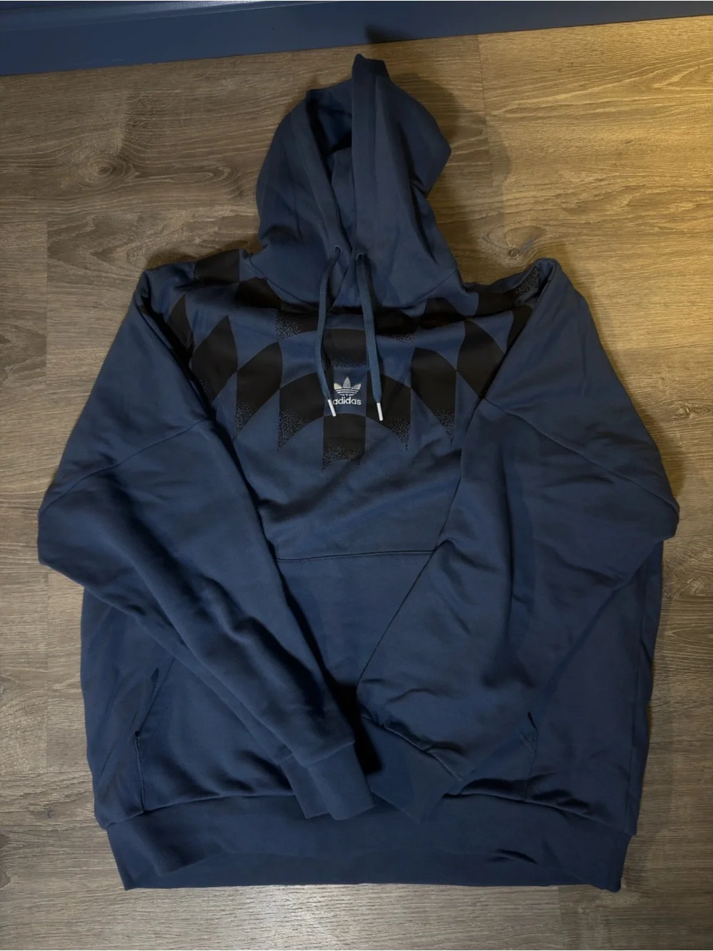 adidas Navy Blue Hoodie with Black Trefoil Label